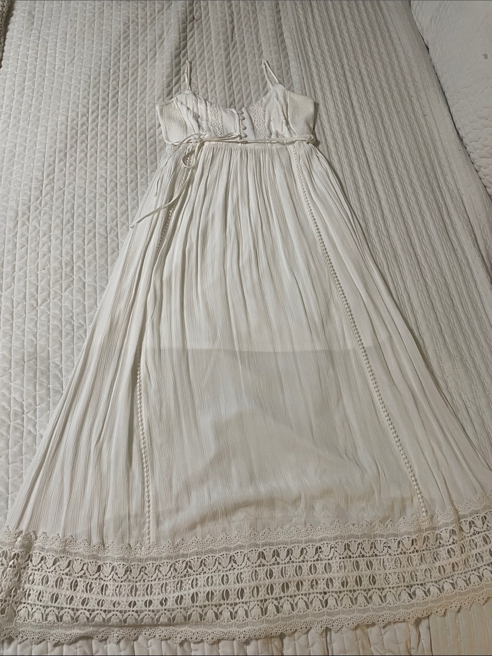 Motherhood Maternity Cream Maxi Dress with Lace Trim